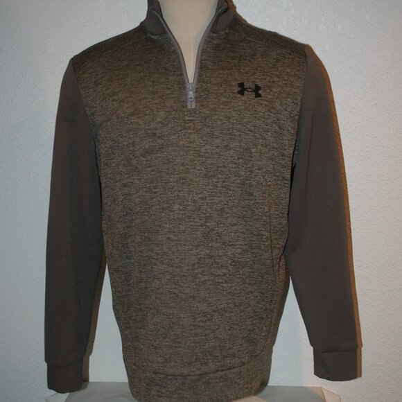 Under Armour Loose 1/4 Zip Pullover Gray Taupe Medium Athletic Fleece Mens Brown - Picture 1 of 9
